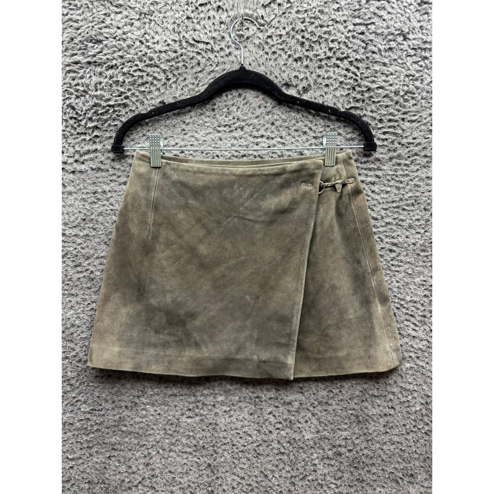 Assemby Goat Suede Fireman Wrap A-Line Mini Skirt Antique Brown Womens Size S